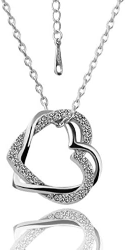 Rosh Standard Fashion 18K RGP Austrian Crystal Rhinestone Silver Double Heart Jewelry Necklace