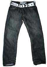Osaka 555 men's straight leg black wash belt jean