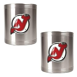 New Jersey Devils 2pc Stainless Steel Can Holder Set- Primary Logo NHL Hockey