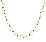 41lIKrciAEL. SL160  Gold Plated Sterling Silver White Freshwater Rice Pearl and Black Diamond Color Crystallized Swarovski Elements Bicone Drops Necklace, 18