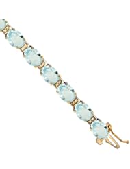 10K Yellow Gold Natural Aquamarine Oval Tennis Bracelet 5x7 mm stones, 7 inches