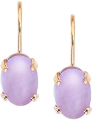 14k Yellow Gold Oval Frosted Pink Amethyst Lever-back Earrings