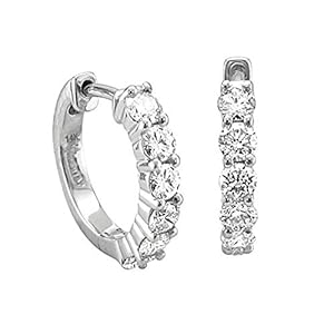 14k White Gold 6 Stone Hoop Diamond Earrings (GH, I1-I2, 0.74 carat)