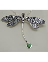 Sterling Silver Dragonfly w/ Faceted Emerald Green Quartz...So Beautiful!