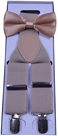 SUNNY OECAN Bow Tie and Suspenders Set Adjustable with Gift Box Khaki