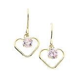 14K Yellow Gold Pink Cubic Zirconia Children's Heart Earrings