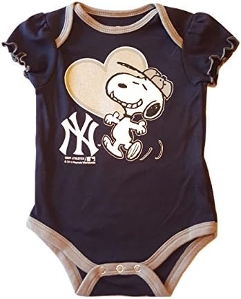 Team Athletics New York Yankees Infant Girls Creeper Snoopy Peanuts Baby Romper (6-9 Months)