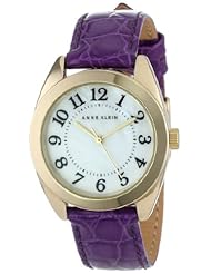 Anne Klein Womens AK/1398MPPR Gold-Tone Easy-to-Read Dial Purple Leather Croco-Grain Strap Watch