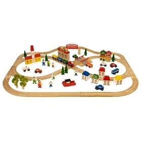 Complete Wooden Train Railway System - 101 Piece Town & Country Train Set (Compatible with leading wooden rail systems) - Wooden Toy