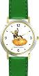 Little Jack Horner (Frog) - from Mother Goose by Artist: Sylvia Long - WATCHBUDDY&reg; DELUXE TWO-TONE THEME WATCH - Arabic Numbers - Green Leather Strap-Size-Large ( Men's Size or Jumbo Women's Size )
