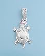 Sterling Silver Pendant - Turtle - Clear Cubic Zerconia - Satin Finish - 30mm Height