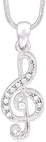 18" Snake Chain Rhodium Plated Necklace and Musical Instrument Pendant with Swarovski Crystal Elements (Clef Note)