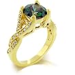 14k Gold Bonded Cocktail Ring with a Large Mystic Color Stone and Small Clear CZ's Accents along its Shoulders in an Overlay Pattern to Four Points of the Round Stone - Size: 5-10