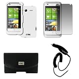 Empire Radar HTC 4G Bolsa de coiro negro con cinta e presillas + White emborrachado Snap-on Portada + protector de pantalla + car charge (CLA) [Bote Empire]