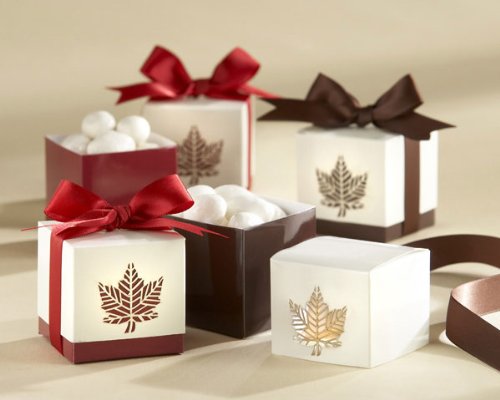 "Autumn Elegance" Laser-Cut Fall Leaf Favor Box (Set of 24) with Brown Accents