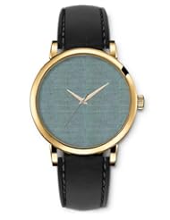 SPRAWL Aanalog Fashion Series Gold Ladies Watches of Genuine Black Leather Strap,Unique Wrist Watch for Women Girls Designed with Grayish green fabric texture