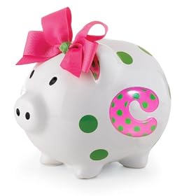 Baby Girl Pink Initial Ceramic Piggy Bank, Letter CBaby Girl Pink Initial Ceramic Piggy Bank