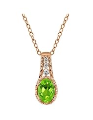 0.86 Ct Oval Green Peridot White Topaz Rose Gold Plated Sterling Silver Pendant