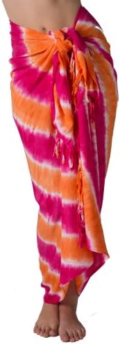 Long Swimsuit Sarong Cover up in Pink Tye Dye Print with Fringe