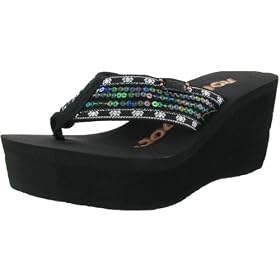 Buy ROCKETDOG Costa Rica Ladies Casual Sequin Wedge Platform Sandals Thongs Flip Flops Shoes Black by Rocket Dog