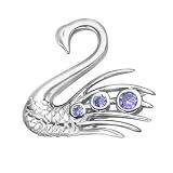 Sterling Silver Swan Pin With Amethyst CZ