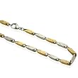 Men's Stainless Steel Gold and Silver Two Tone Greek Key Etched Fancy Link Chain Necklace 22"
