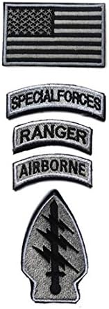 Army Tactical Patches, 5 PCS US Flag &amp; Special Forces &amp; Airborne &amp; Ranger Tabs &amp; Loop Velcro Patch (Style 1)