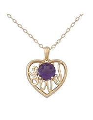 18k Yellow Gold-Plated Sterling Silver Genuine Africa Amethyst "Love" Heart Pendant Necklace, 18"