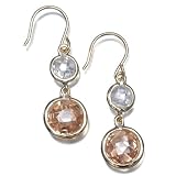 18k Gold Overlay Sterling Silver Clear and Champagne Cubic Zirconia Double Drop Earrings