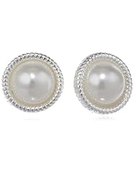 Napier "Polished Pearls" Silver-Tone Pearl Pierced Button Stud Earrings