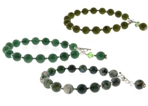 Click here to buy Set of Three Sterling Silver Bracelets with Swarovski Crystal - Jade - Green Moss Agate -... by Tery K Jewelry.