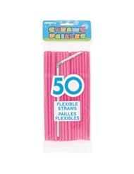 Kitchen: Flexible Pink Plastic Drink Straws, 50 Count - Unique Party Favors