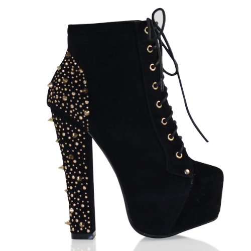 Lamar Studded Spike Lace Up Platform Women’s Bootie