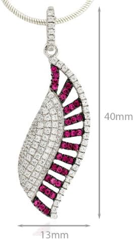 Ryssa925 Micropave Sterling Silver &amp; Sworovski CZ Red Baguette Leaf Pendant (Includes Silver chain)