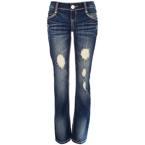 Almost Famous Destructed Boot Cut Studded Jeans