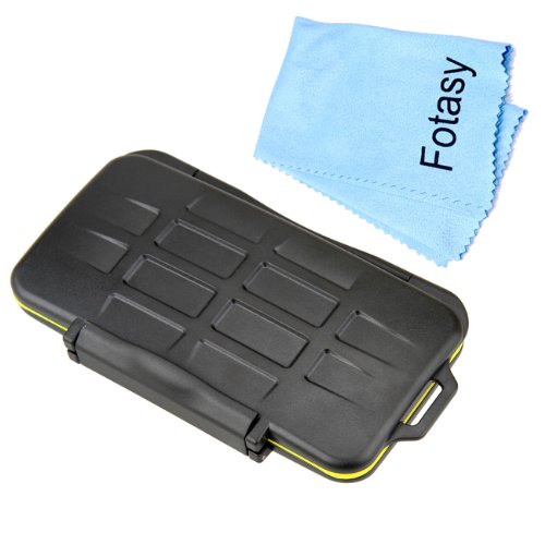 Fotasy MCSD Professional Rubber Sealed and Waterproof Memory Card Case for 12 SD/SDHC Cards with Premier Cleaning Cloth (Black)