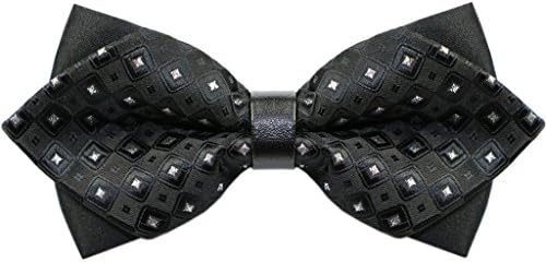 PAN PA Men's Bow Tie Block Checked Woven Pointed Head Black