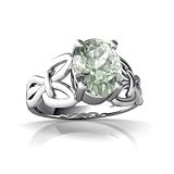 14K White Gold Oval Genuine Green Amethyst Celtic Knot Ring