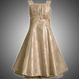 Bonnie Jean Girls 7-16 GOLD SILVER FOIL SHANTUNG FIT-N-FLARE Special Occasion Wedding Flower Girl Holiday Pageant Party Dress