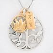 Tree of Life, Lotus Flower & Karma Charm Necklace in Sterling Silver and Vermeil on 20" Rhodium and Sterling Box Chain, #8460