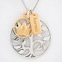 Tree of Life, Lotus Flower & Karma Charm Necklace in in Sterling Silver and Vermeil on 18" Rhodium and Sterling Box Chain, #8460