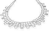 14K White Gold Matte-Finish Hand-Crafted Brush-Finish Designer Toggle Clasp Necklace, Enhanced with Gold Pave Set Diamond Open Squares.