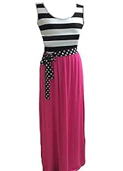 Rayon/Spandex Sleeveless Stretchy Full Length Scoop Neck Striped Print Maxi Dress 