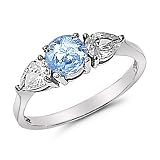 Stainless Steel Three Stone Aquamarine Center CZ Engagement Ring Sizes 5 to 10