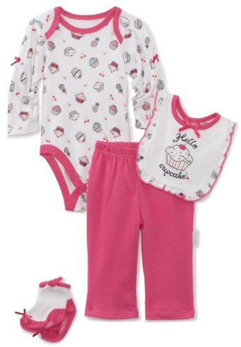 Vitamins Baby-girls Infant Hello Cupcake 4 Piece Creeper Pant Set, Pink, 12 Months