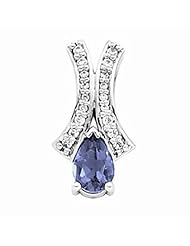 14K White Gold Pear Cut Tanzanite and Diamond Pendant -- LIFETIME WARRANTY