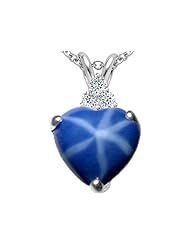 Tommaso Design (tm) Heart Shape 8mm Created Star Sapphire and Genuine Diamond Heart Pendant