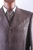 Men's Superior 150's Single Breasted 4 Button Brown Vested Dress Suit with Peak Lapel & Wide Leg Pants