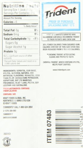 Trident Splashing Mint, 18 Stick (Pack of 12)