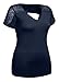 Women's V Neck Short Sleeve Lace Mesh Inset Top